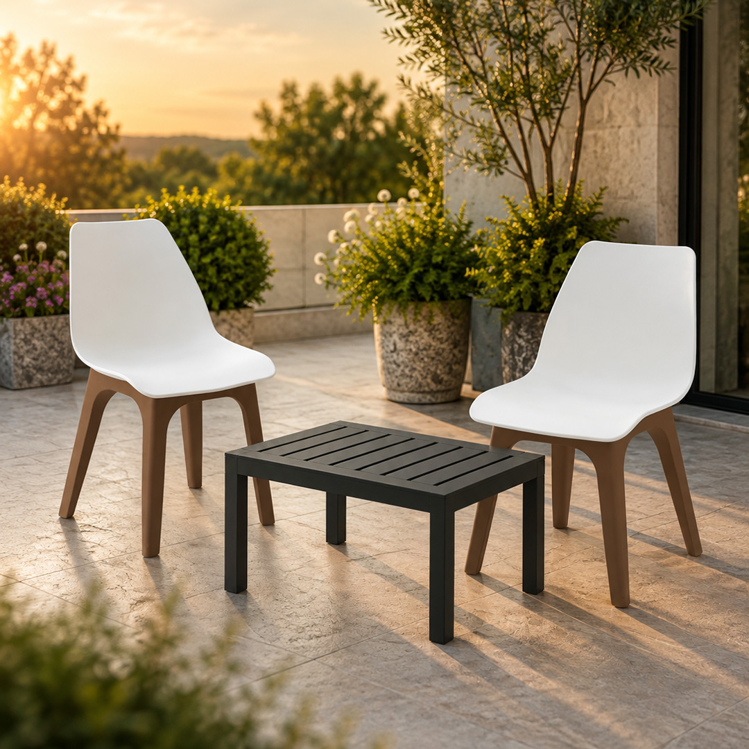 Set-Eolo-Moka Vrtni set EOLO Bijela/Moka – 2 stolice + sto | Za balkon i terasu - Image 1